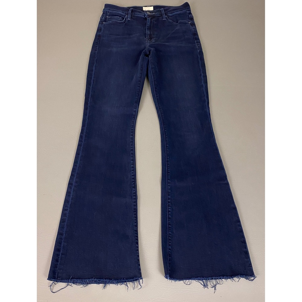 Mother The Weekender Fray Jeans Size 27 Chip On My Shoulder Dark Blue Flare EUC